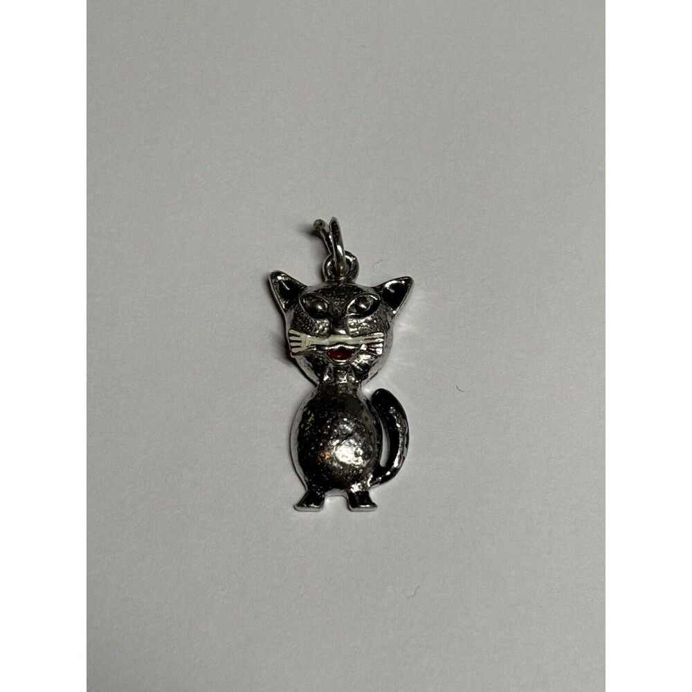 Vintage Wells Sterling Silver 925 Cat Charm Bracelet Trinket Unique